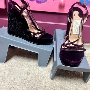 Salvatore Ferragamo Dark Purple Velvet Wedges